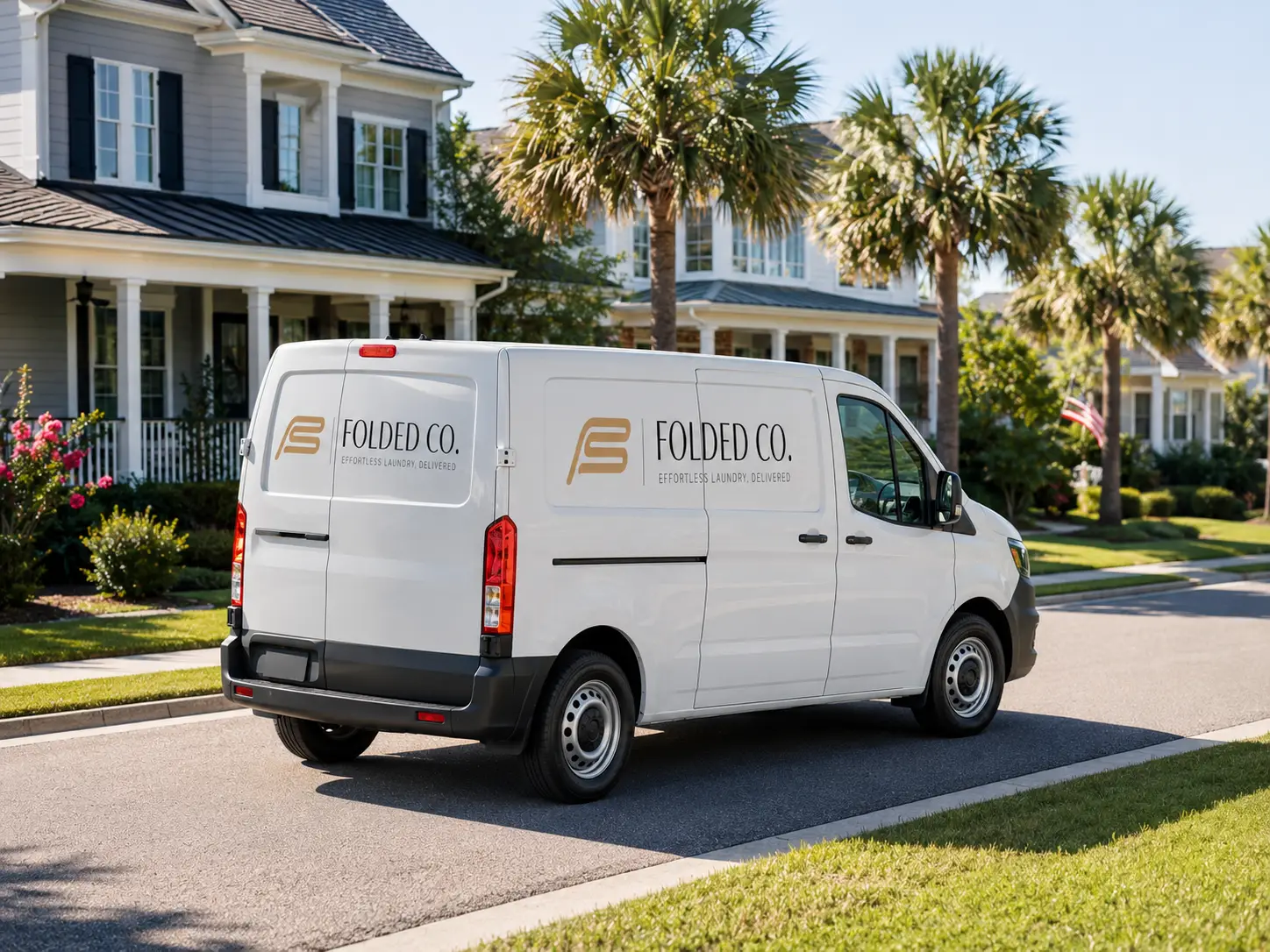 Folded Co. Delivery Van On A Jacksonville Neighborhood Route For Laundry Pickup And Delivery