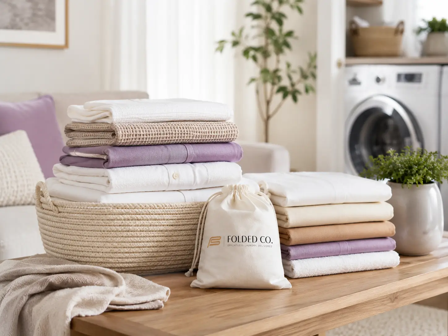 Freshly Folded Laundry Returned By Folded Co. After Pickup Wash & Fold Service